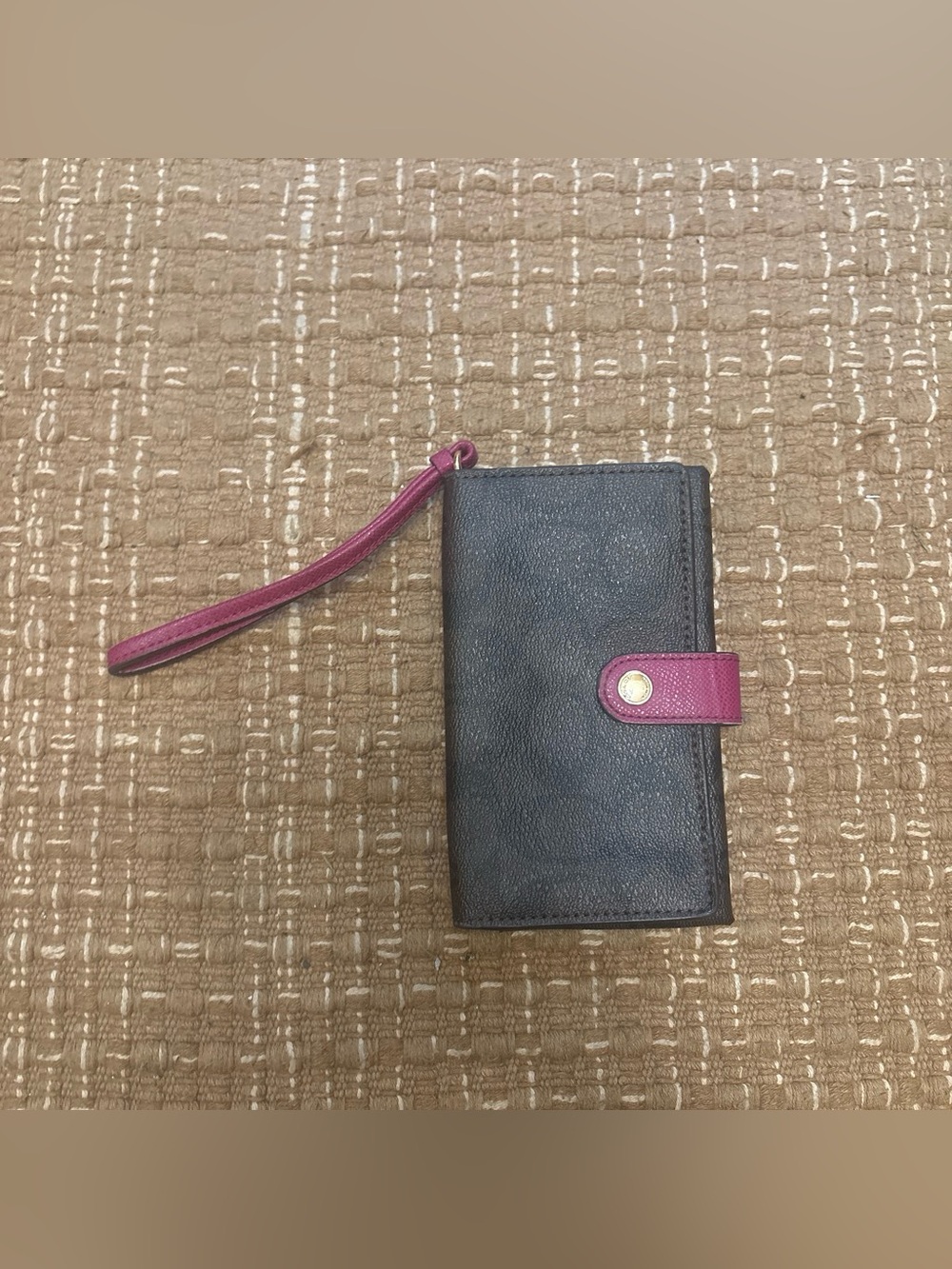Leather Wristlet Wallet with Pink Accent